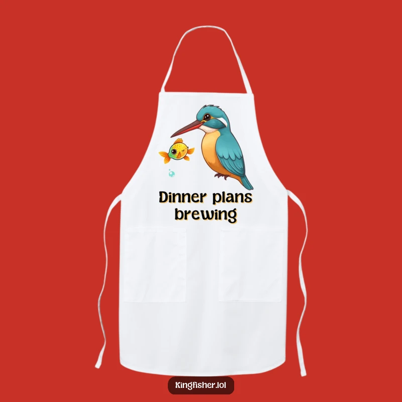 Funny Kingfisher Apron: Curious Chef Bird & Fish, Great Funny Kitchen Gift