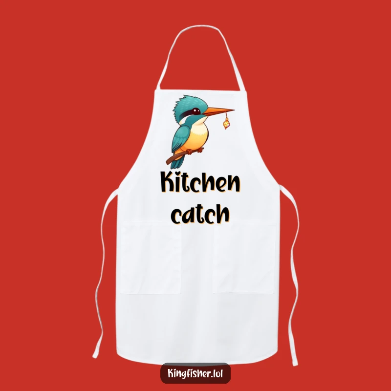 Funny Kingfisher Apron: Kawaii Catching Fish - Cute Kitchen Gift!