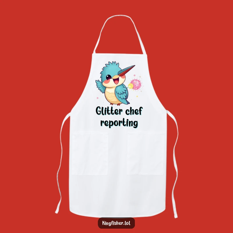 Funny Kingfisher Glitter Bomb Apron: Cook Up Laughs with This Kawaii Chef Bird!