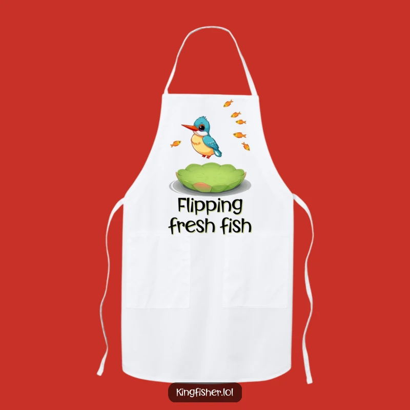 Funny Kingfisher Juggling Fish Apron: Cook Up Fun with This Talented Bird!
