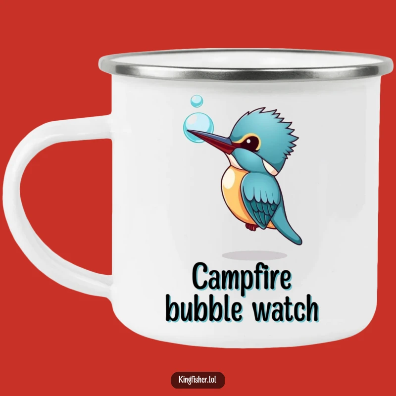 Funny Kingfisher Bubble Camping Mug: Curious Bird Adventure Cup, Perfect Funny Gift!