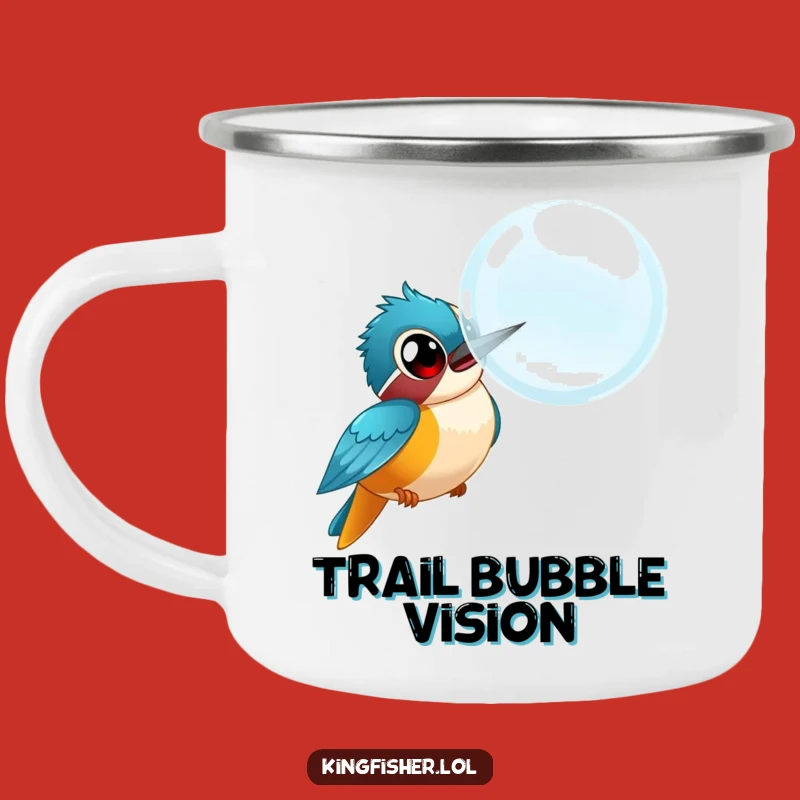 Funny Kingfisher Bubble Chase Enamel Mug: Adventure Fuelled by Laughter