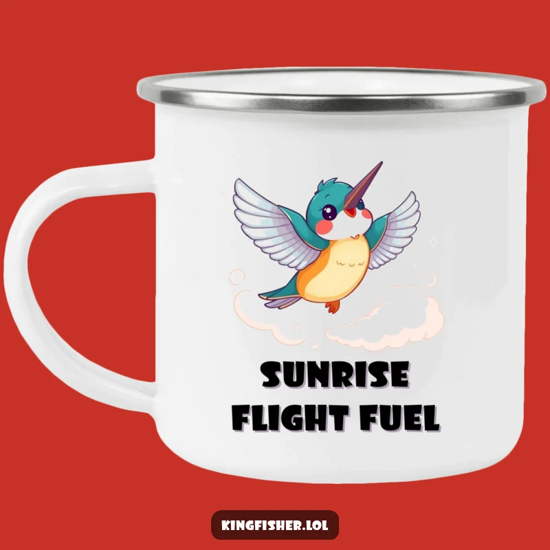 Funny Kingfisher Camping Mug: Cheerful Soaring Bird, Rugged Funny Gift