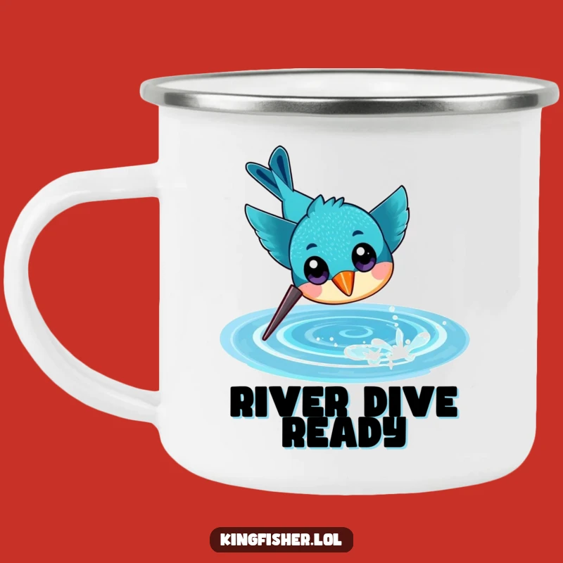 Funny Kingfisher Dive Camping Mug, Cheerful Outdoor Bird, Aquatic Adventure