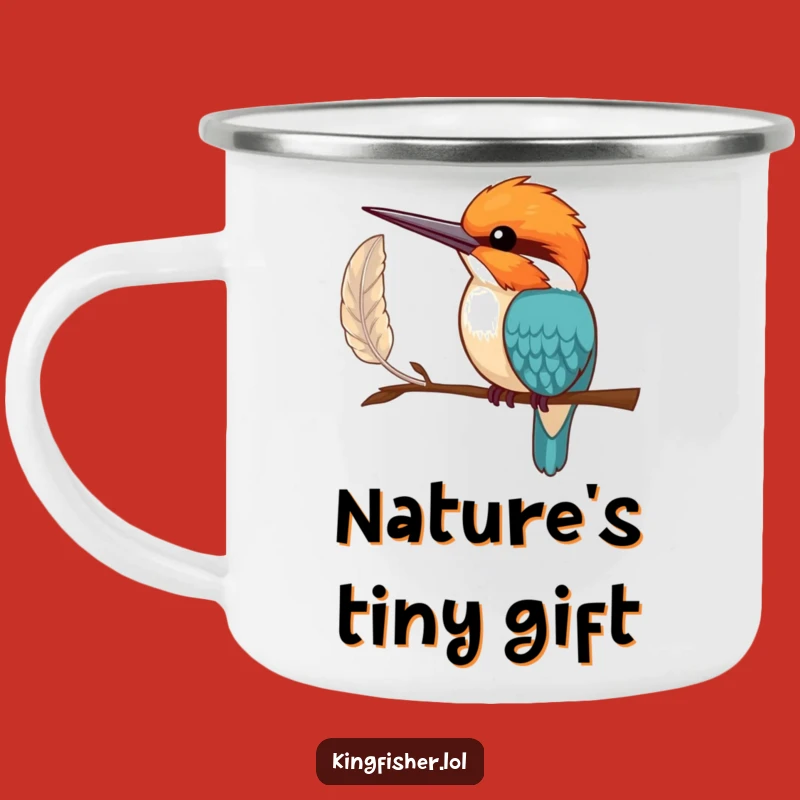 Funny Shy Kingfisher Camping Mug: Gentle Feather Offering