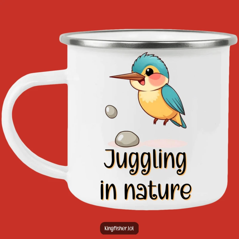 Funny Smiling Kingfisher Camping Mug: Juggle Your Sips Outdoors Gift