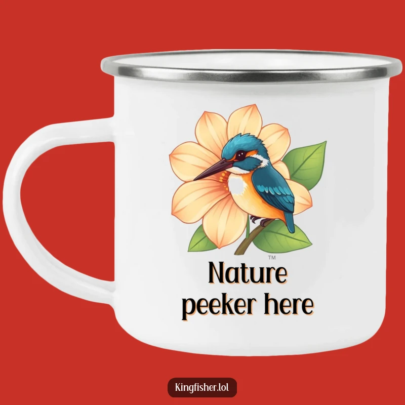Adventure Funny Curious Kingfisher Mug: Campfire Views with Peek-a-Boo Bird!