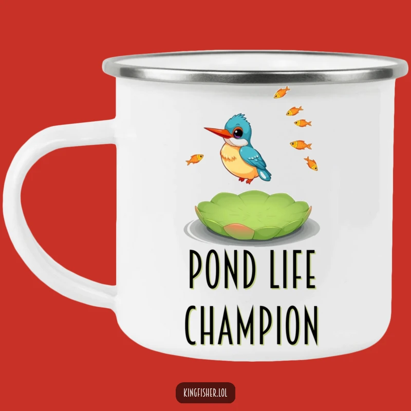 Adventure Funny Kingfisher Juggling Fish Camping Mug: Campfire Laughs with Talented Bird!