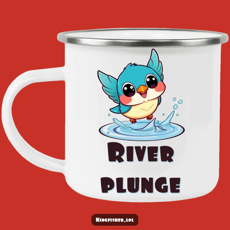 Funny Kawaii Kingfisher Camping Mug: Dive In, Happy Brews, Outdoor Gift
