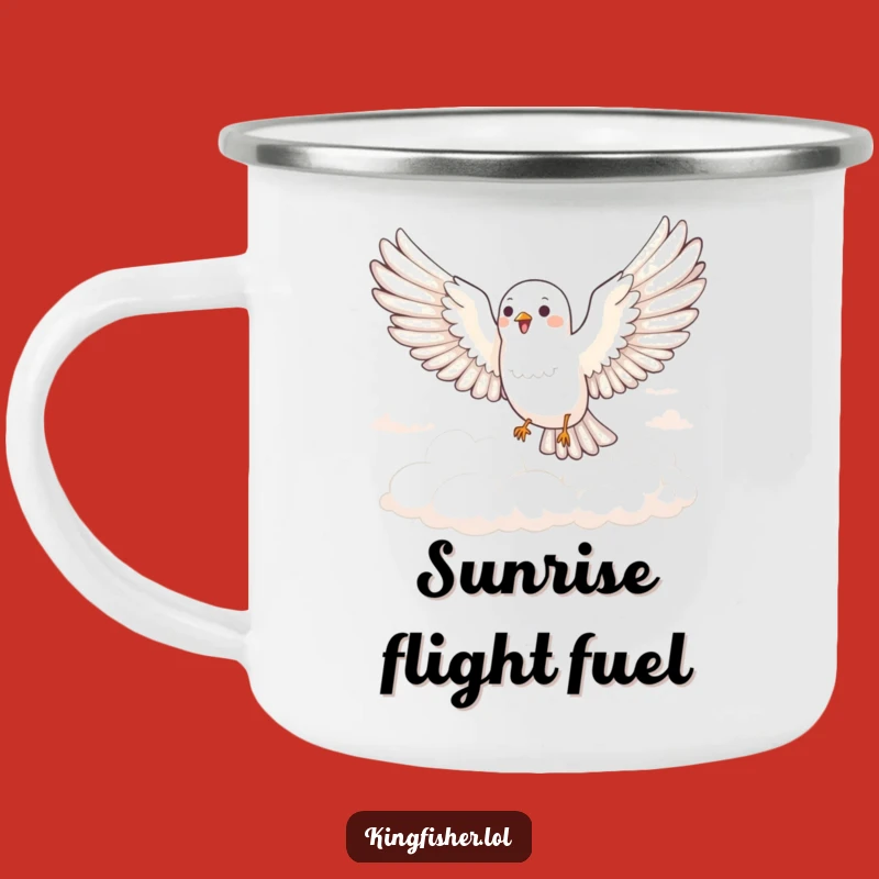 Durable Funny Joyful Bird Camping Mug: Adventure Above the Clouds
