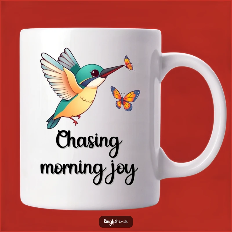 Excited Kingfisher Butterfly Mug - Funny Bird Chase Gift