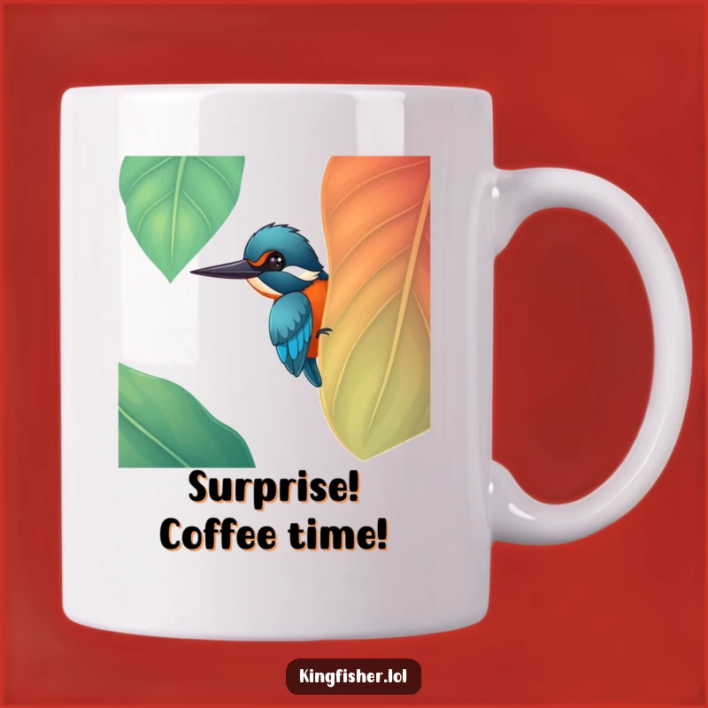 Funny Cheerful Kingfisher Leaf Mug - Playful Bird Lover Gift for Morning Smiles