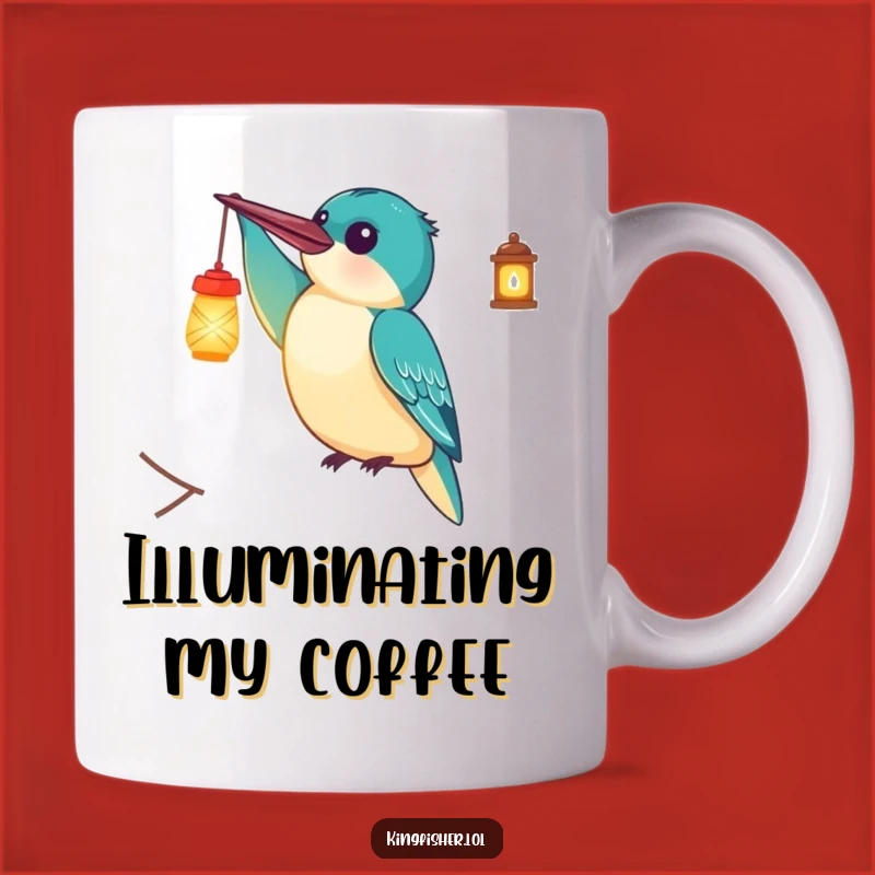 Funny Kingfisher Lantern Mug: Delighted Bird Holding Light Gift