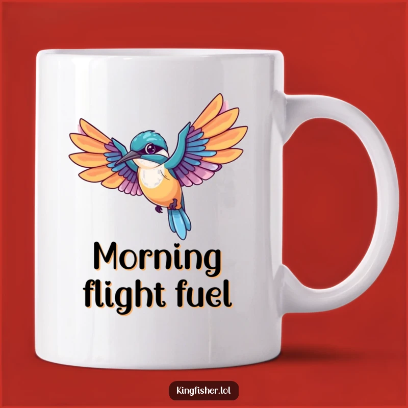 Dynamic Funny Kingfisher Mug: Colorful Flight Humor, A Spirited Humorous Gift for Dreamers