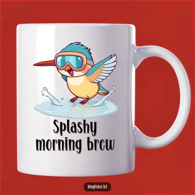 Funny Goggled Kingfisher Puddle Splash Mug: Joyful Bird Gift for Fun