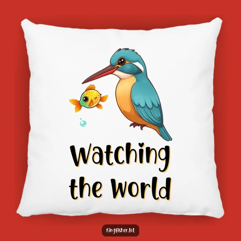 Funny Kingfisher Pillow: Curious Bird & Fish Accent, Cozy Funny Gift