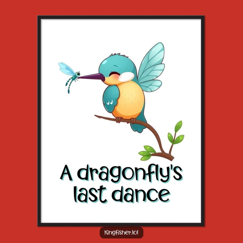 Funny Kingfisher Digital Art: Playful Bird & Bug, Instant Funny Gift Download