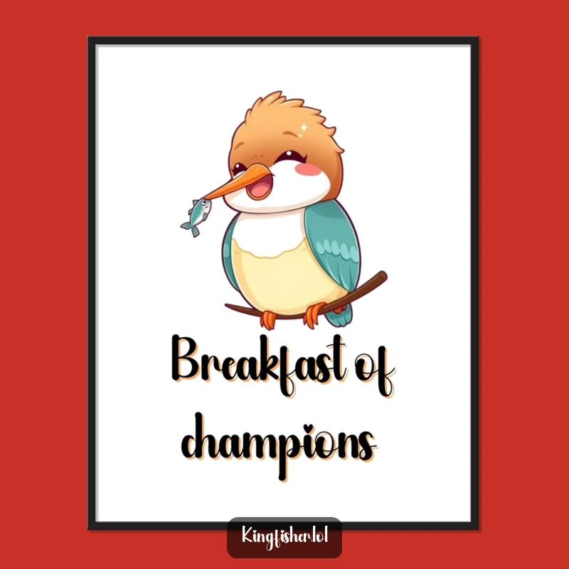 Funny Kawaii Kingfisher Digital Art: Cute Bird Download, Great Funny Gift!