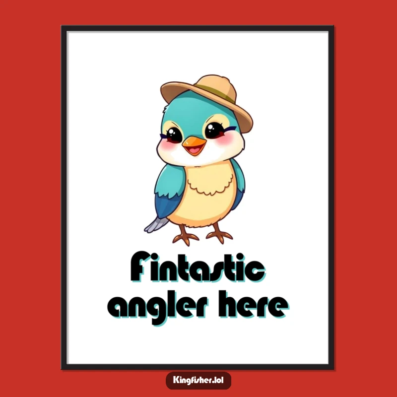 Funny Kingfisher Fishing Hat Digital Art - Instant Whimsical Decor for Laughs