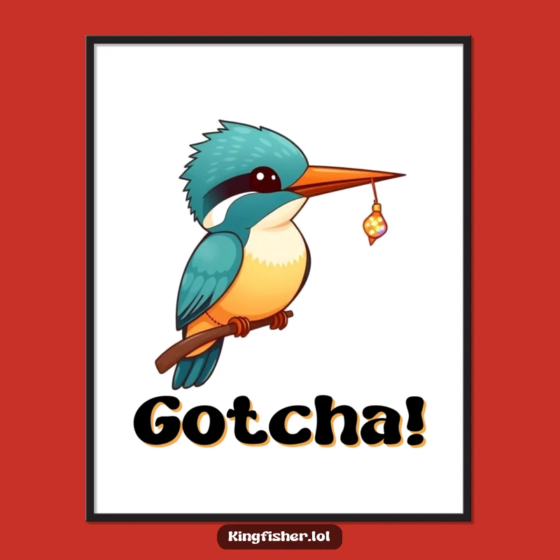 Funny Kingfisher Art: Kawaii Tiny Fish Catch - Adorable Print Gift!