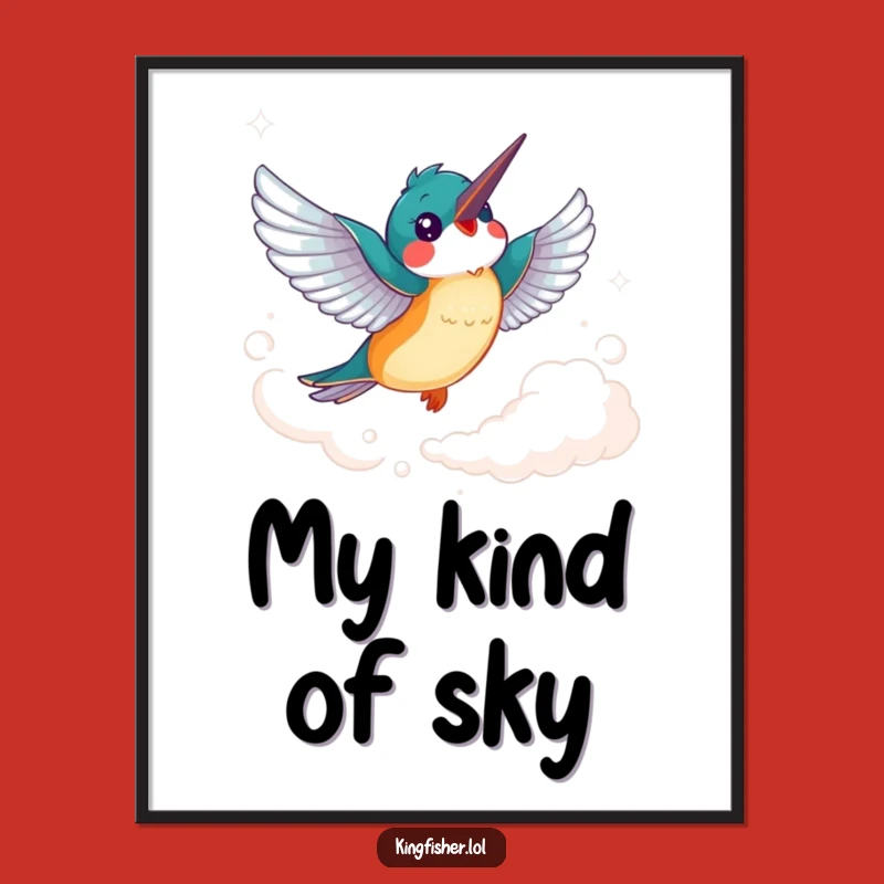 Funny Kingfisher Digital Art: Cheerful Soaring Bird, Instant Funny Gift