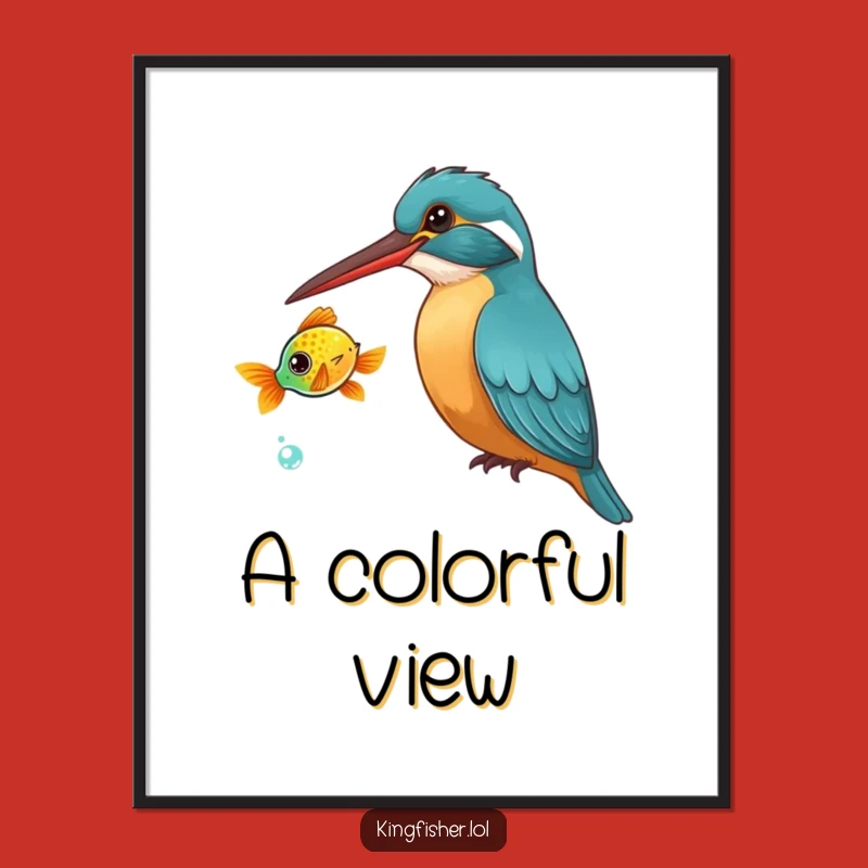 Funny Kingfisher Digital Art: Curious Bird & Fish, Instant Funny Gift