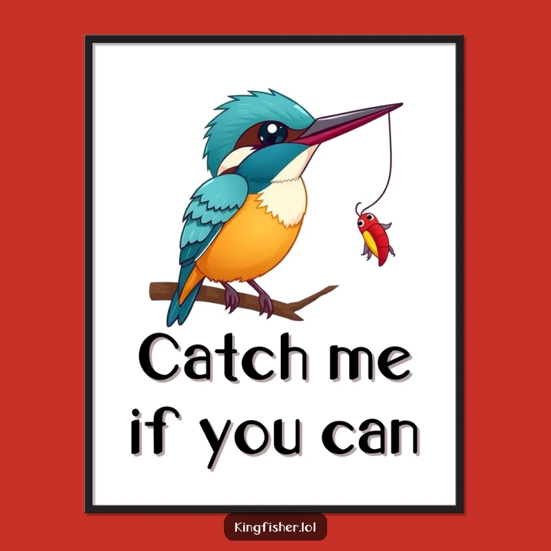 Funny Kingfisher Wink Digital Art Print - Instant Humorous Wall Decor