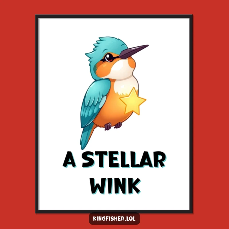 Funny Winking Kingfisher Star Digital Art Print - Instant Magical Wall Decor