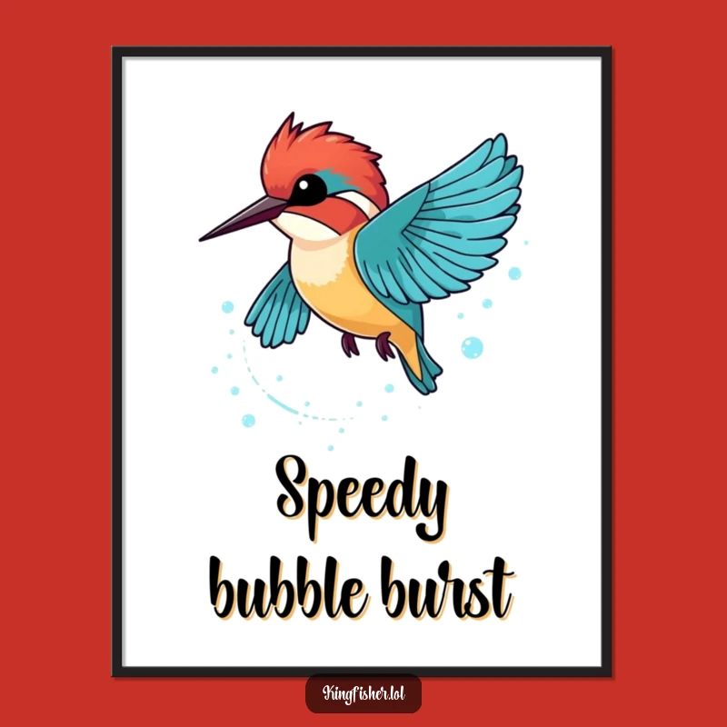 Instant Funny Kingfisher Bubble Trail Print: Decorate Walls with Bird's Sparkling Speed!