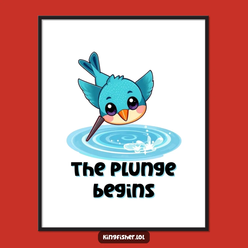 Funny Kingfisher Dive Digital Art, Cheerful Bird Print, Instant Aquatic Decor