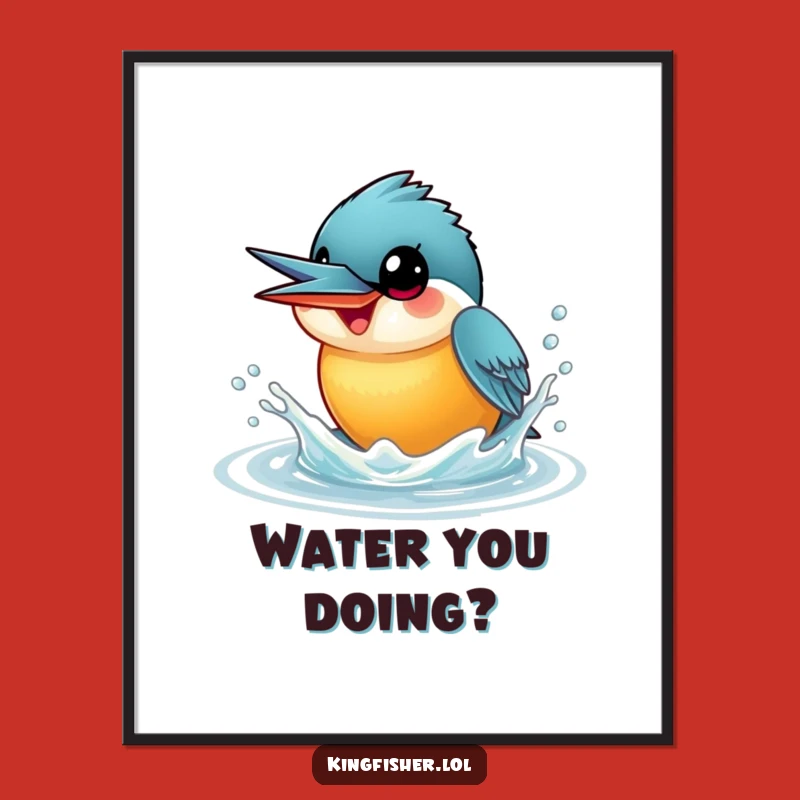 Funny Kingfisher Splash Digital Art: Playful Bird Artwork - Instant Gift!