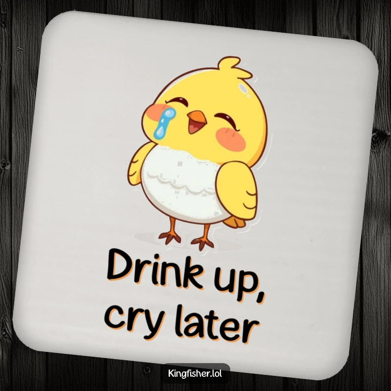 Funny Drink Coasters: A set featuring a bird shedding a tear while laughing heartily, perfect for adding humor.