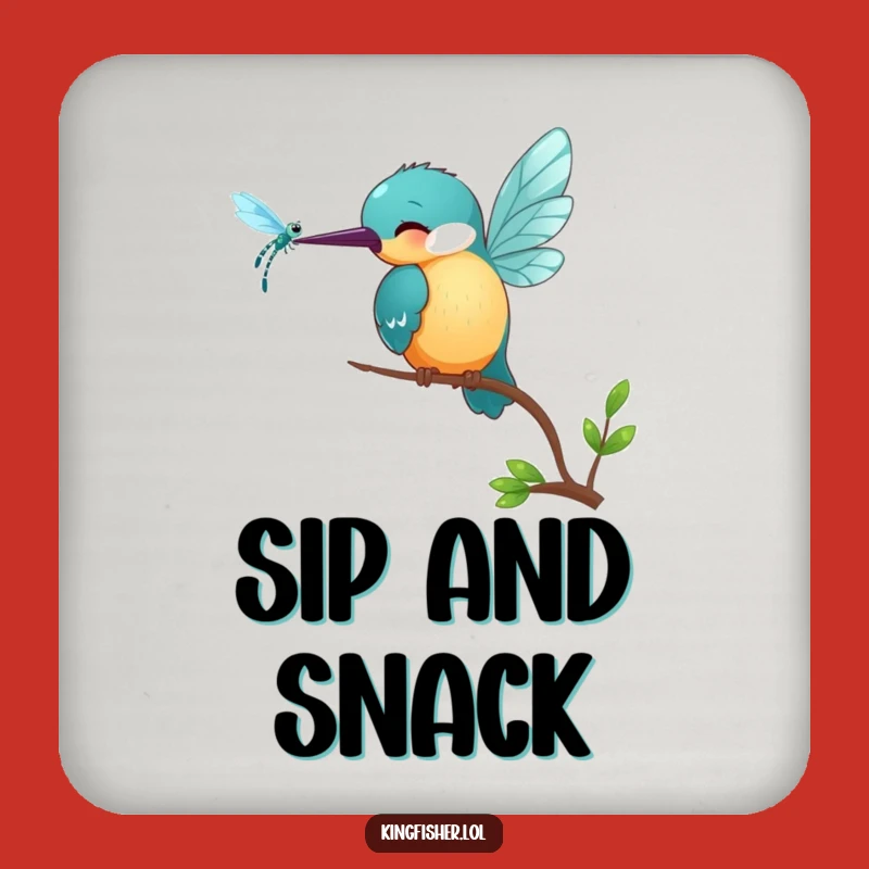 Funny Kingfisher Coaster: Playful Bird & Bug Art, Clever Funny Gift