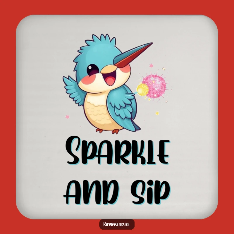 Funny Kingfisher Glitter Bomb Coaster: Protect Surfaces with Kawaii Bird's Hilarious Sparkle!