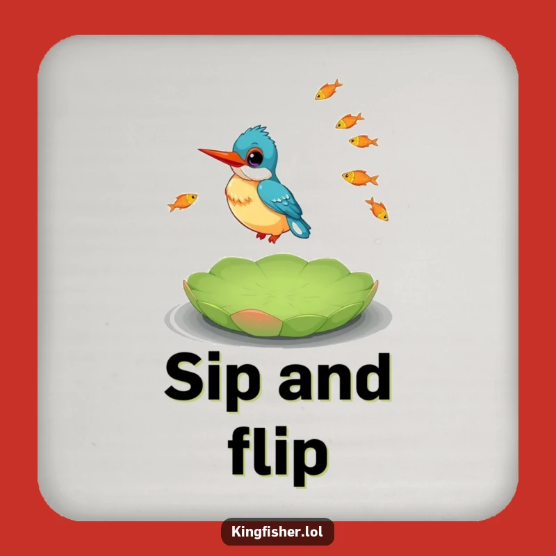 Funny Kingfisher Juggling Fish Coaster: Protect Surfaces with Bird's Hilarious Act!