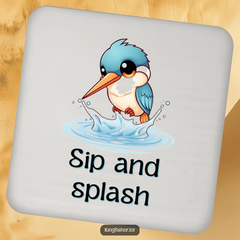Funny Kingfisher Splash Coaster Set: A kingfisher playfully splashes water. Protects surfaces with funny charm.