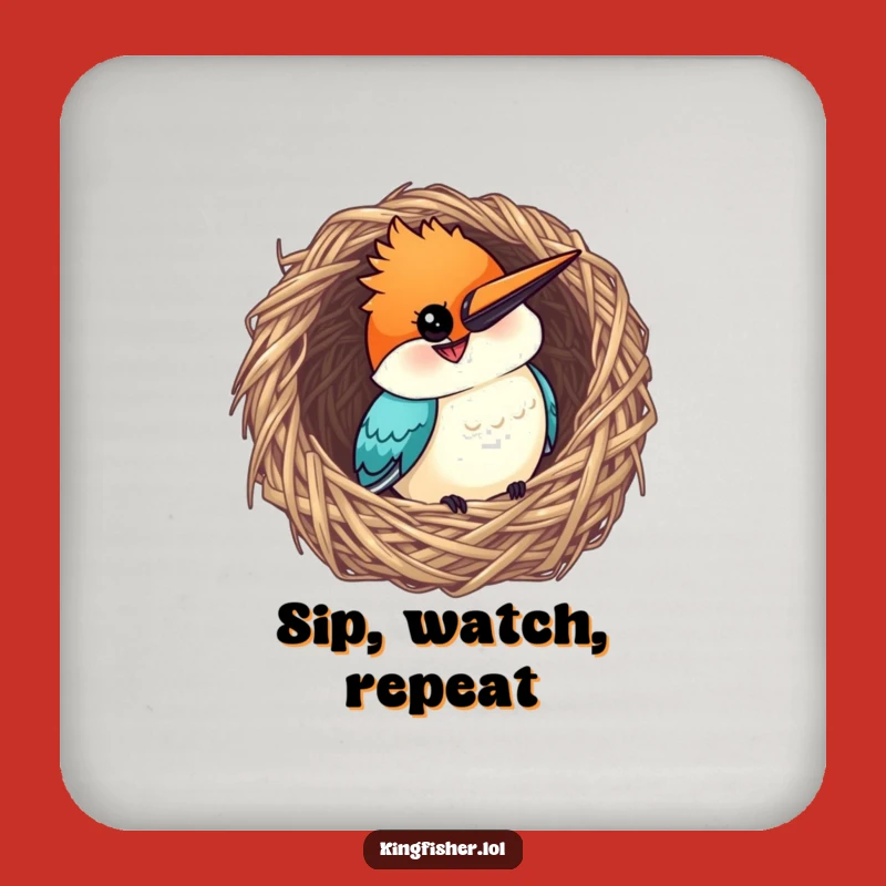 Funny Nest Coaster - Curious Kingfisher Grin - Drink Protector Gift