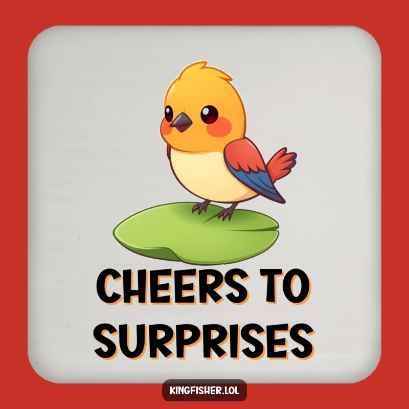 Funny Surprised Bird Coaster Set: Protect Surfaces with Lily Pad Humor