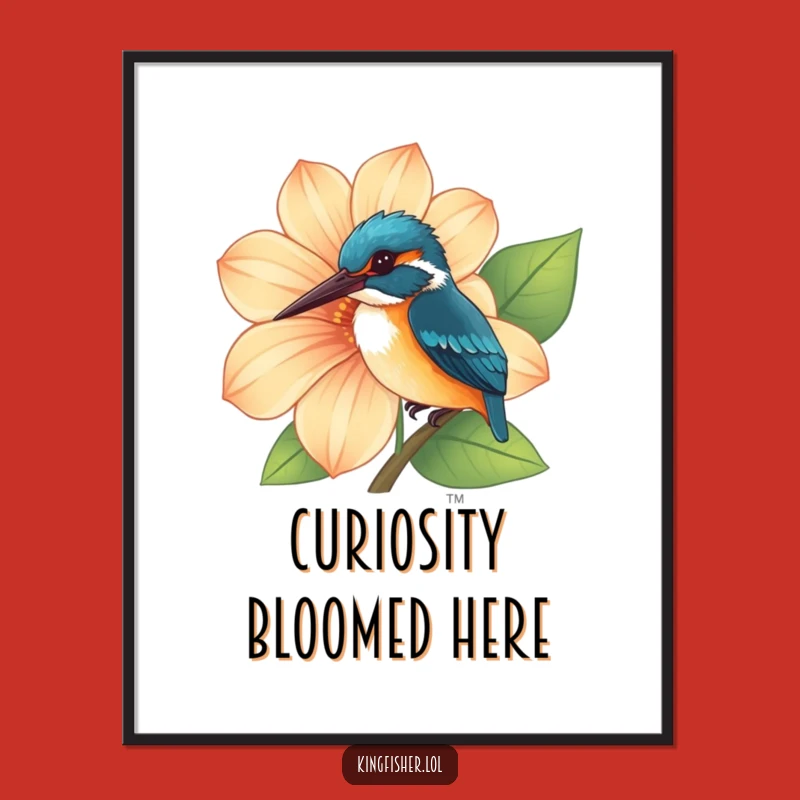 Artistic Funny Kingfisher Flower Poster: Decorate with Bird's Curious Peek-a-Boo!