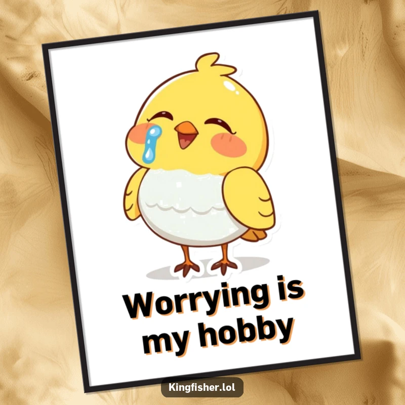 Funny Poster: A bird is captured mid-laugh, with a prominent tear rolling down its cheek, showcasing extreme mirth.