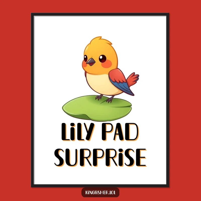 Funny Surprised Bird Art Poster: Brighten Your Walls with Lily Pad Amazement