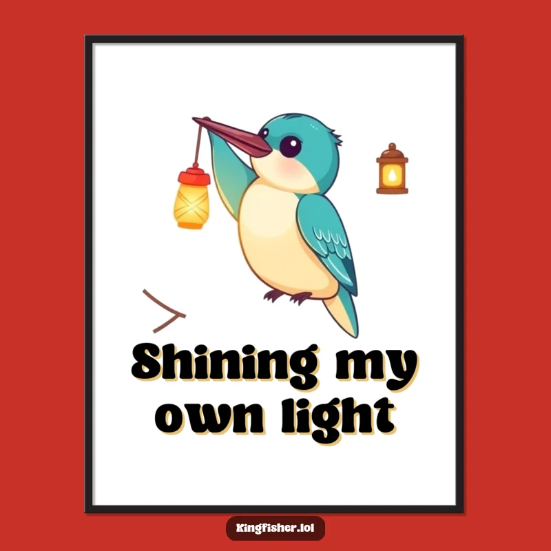 Funny Kingfisher Lantern Poster: Glowing Bird Art Print