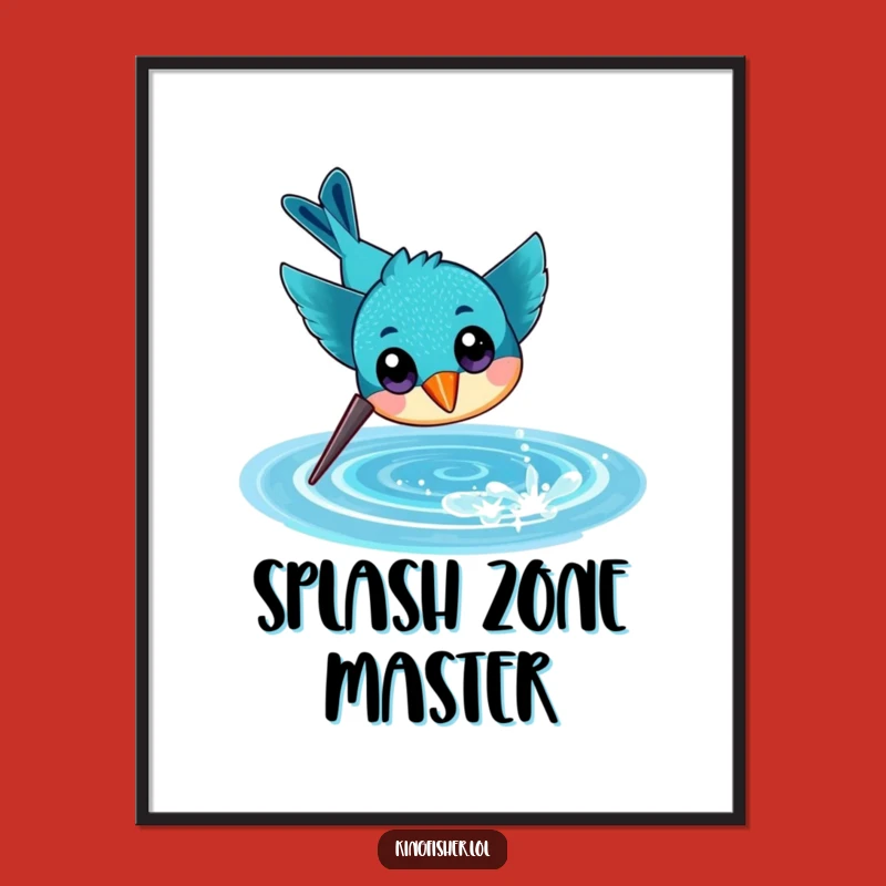 Funny Kingfisher Dive Poster, Cheerful Bird Art, Aquatic Wall Decor