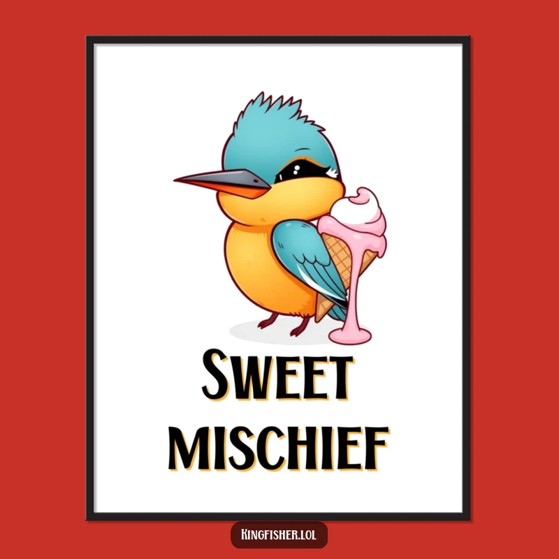Funny Winking Kingfisher Ice Cream Poster: Delicious Wall Art for a Cheerful Home