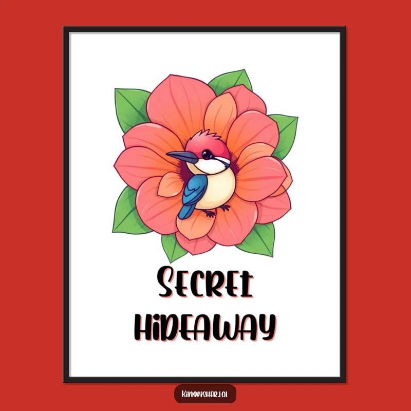 Wall Art Funny Kingfisher Poster: Flower Hideout Humor, A Vibrant Humorous Gift