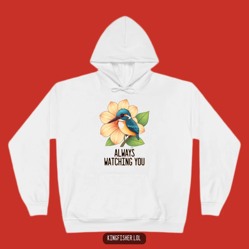 Cozy Funny Curious Kingfisher Flower Hoodie: Stay Warm with This Bird's Adorable Surprise!
