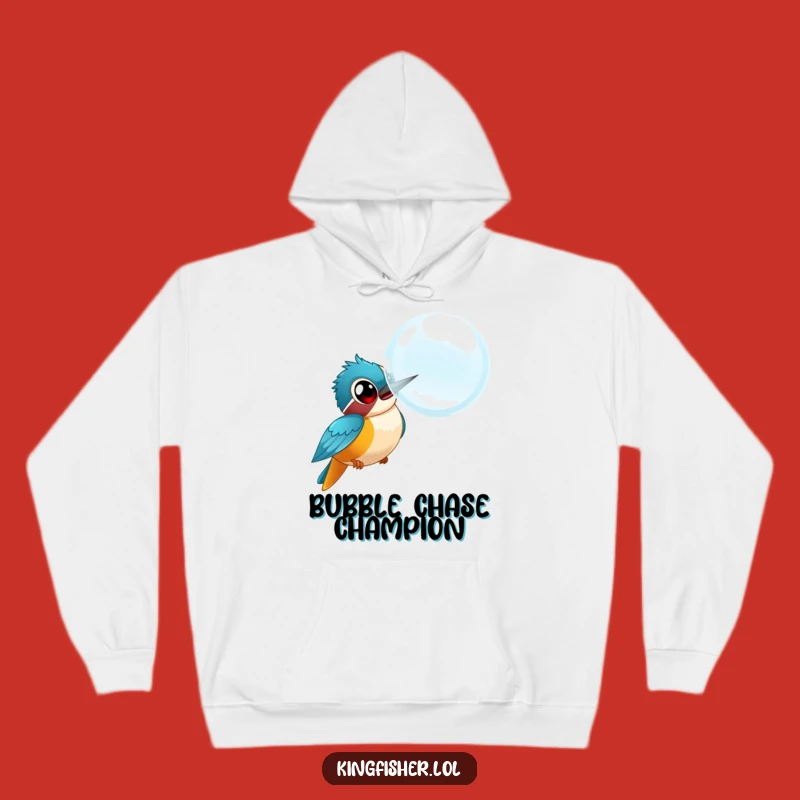 Cozy Funny Kingfisher Bubble Chase Hoodie: Warm, Comical Bird Wear for a Laugh