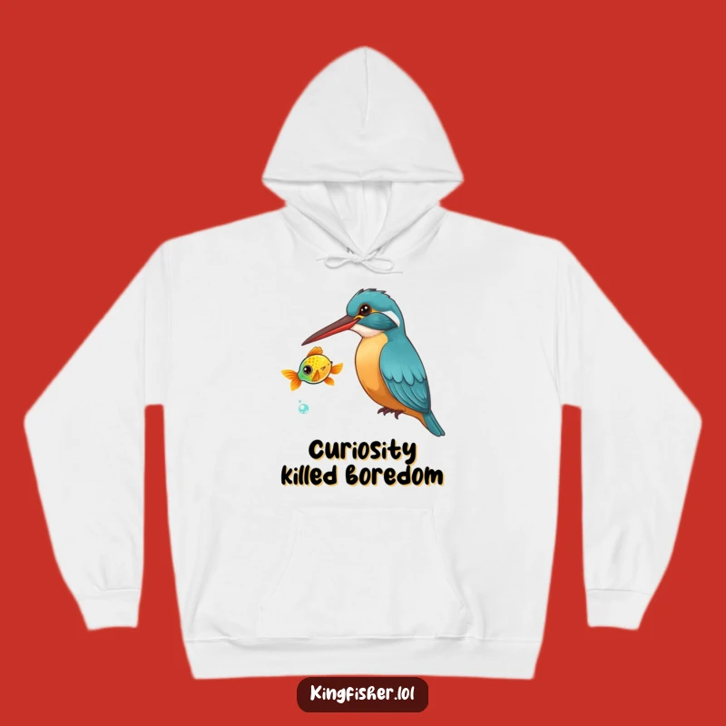 Funny Kingfisher Hoodie: Cozy Curious Bird & Fish Design, Ideal Funny Gift