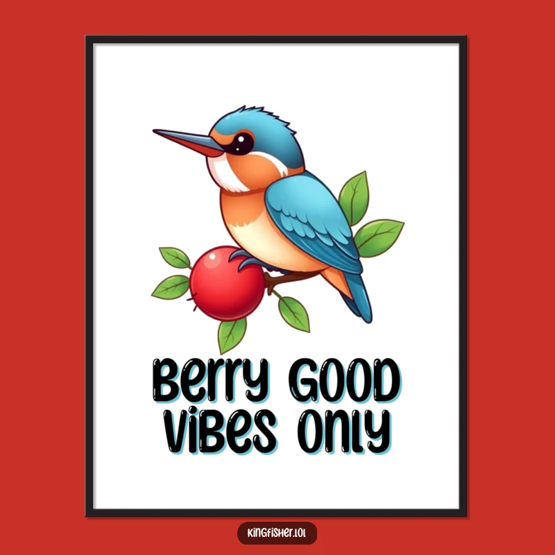 Kawaii Kingfisher Berry Free Printable Wall Art: Cheerful Bird Perched Decor