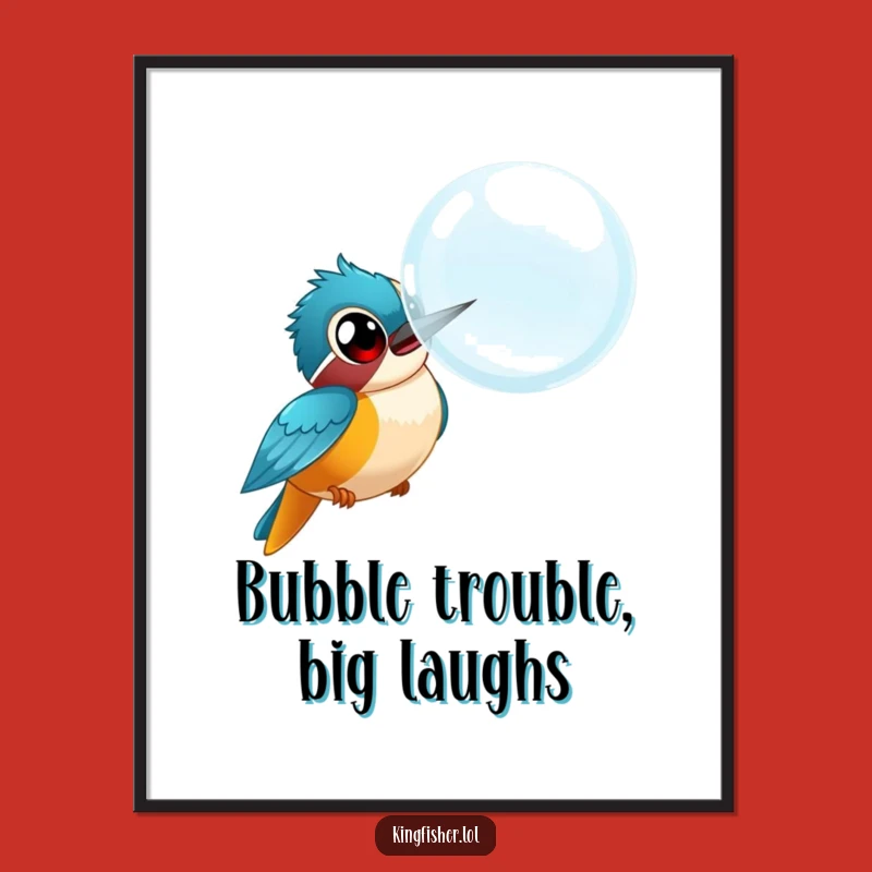 Free Printable Wall Art: Wide-Eyed Kingfisher Bubble Chase Funny Downloadable Art